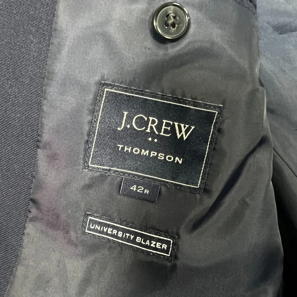 J Crew Thompson University Blazer Mens 42R Suit Jacket Navy Blue Gold Buttons